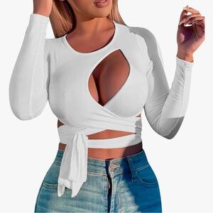 New White Long Sleeve Wrap Top size S